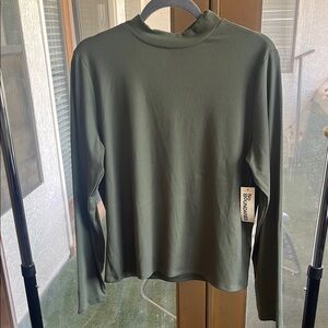 No Boundaries Green Fitted Long Sleeve Top with Mandarin Collar